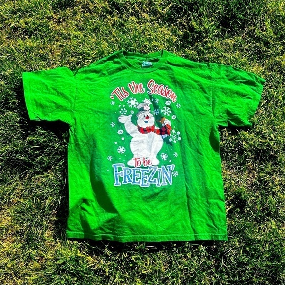 Frosty The Snowman Tis the season to be Freezin Tee Shirt Green XL Christmas - Picture 1 of 4